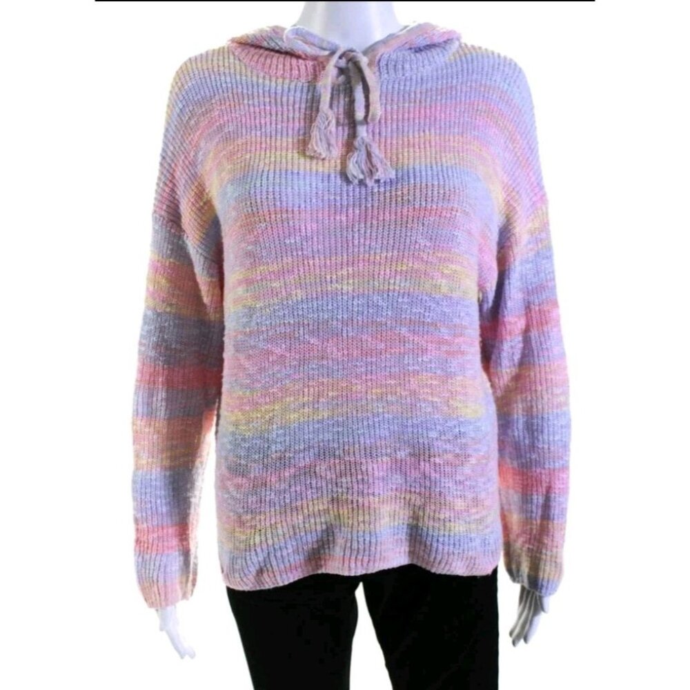27 Miles Knit Pastel Hooded Sweater Pink Purple Yellow Size Small